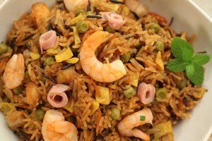 Arroz integral con gambas