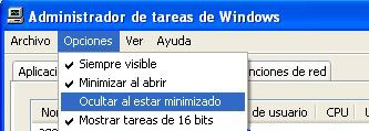 Opciones del administrador de tareas